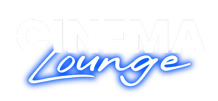 לוגו Cinema Lounge בכחול ולבן על רקע ירוק